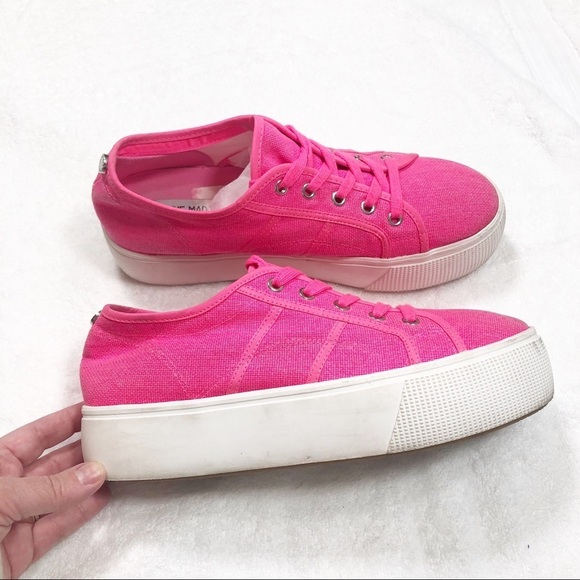 🔥SALE🔥 Steve Madden Emmi bright pink platform canvas sneakers sz9 - Picture 2 of 9